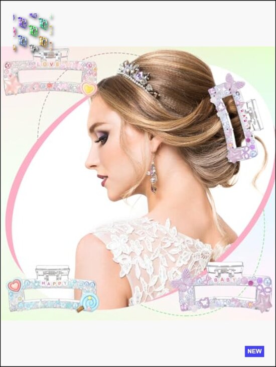 DIY Hair Claw Clips Kit 6 Acrylic Barrettes with Decorations for Party Crafting main image 4